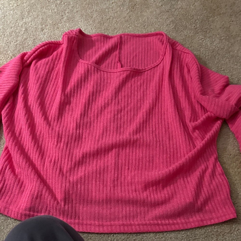 Pink Ribbed Long Sleeve Top
